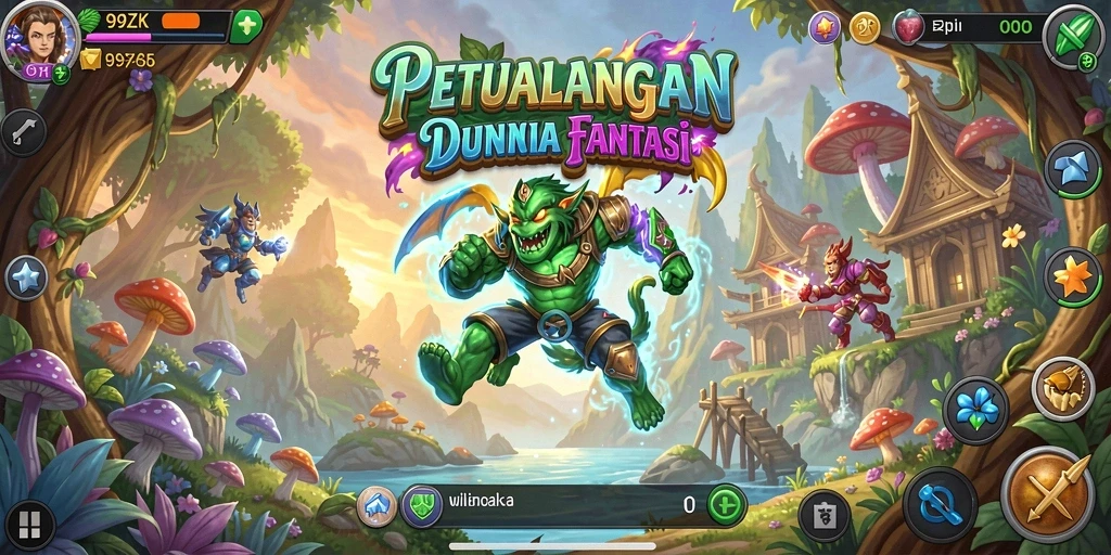 Screenshot gameplay 99ZK menampilkan karakter beraksi di dunia fantasi.
