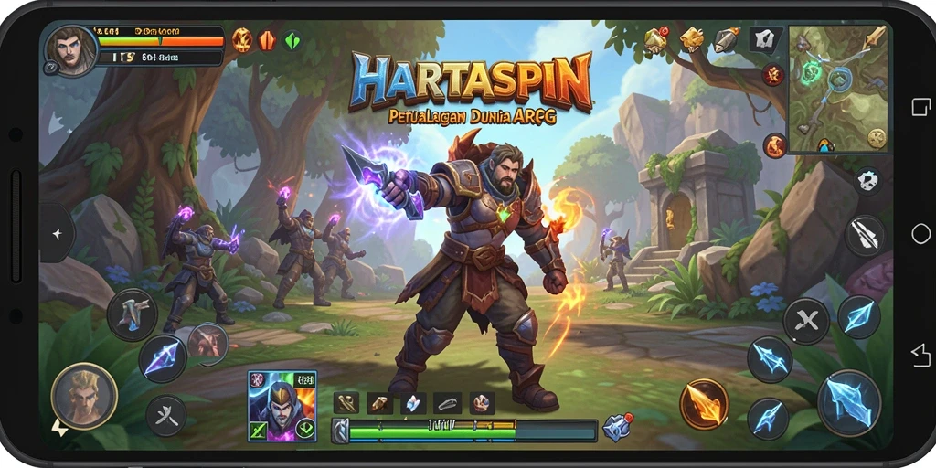 Gambaran gameplay mendebarkan dalam <strong>HARTASPIN</strong> dengan pertempuran seru dan eksplorasi dunia.