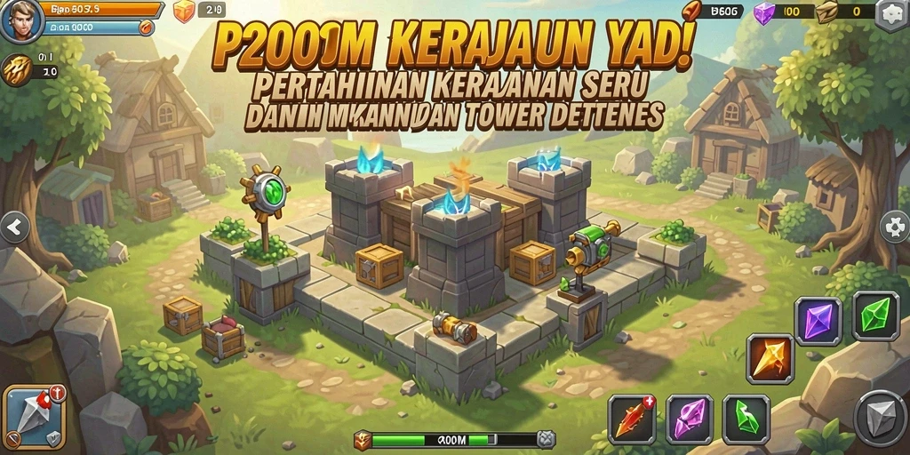 Tampilan gameplay seru P200M dalam pertarungan Tower Defense.