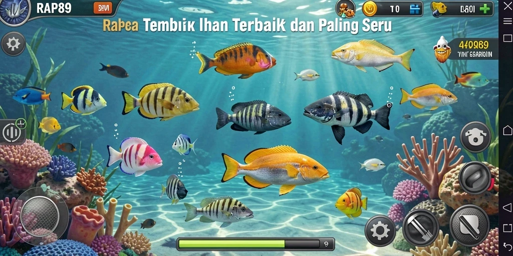 Gameplay menembak ikan yang seru dan menantang.