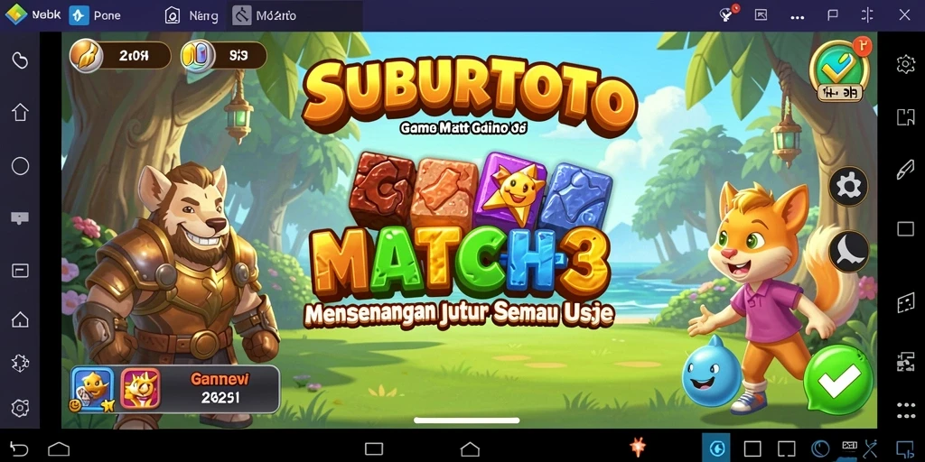 Gameplay seru SUBURTOTO dengan tantangan Match-3 yang menarik.