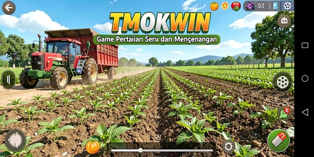 Tampilan permainan TMOKWIN yang menunjukkan aktivitas bertani yang seru.